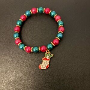 Xmas Beaded Bracelet with Stocking Charm